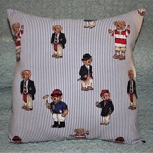 Throw Pillow Made With Retired Ralph Lauren Polo Teddy Bears Cotton Fabric